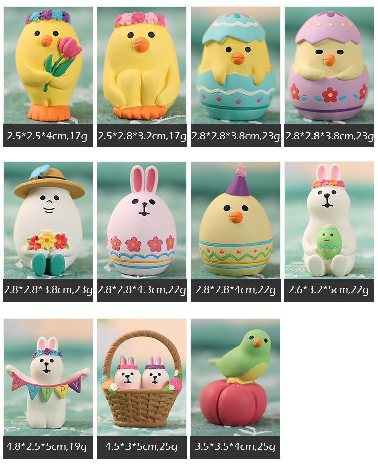 Easter has a wide variety of eggs, bunnies, chickens, resin, home, gifts, car, small ornaments, crafts