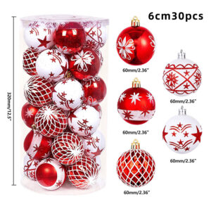 a clear PVC jar have 30 pcs 6cm decoration balls for christmas,them size are 2.6inch and 60mm