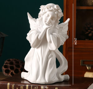 cast angels and ornaments，white girl angel chose eyes and Kneel down with your hands together under your cheeks