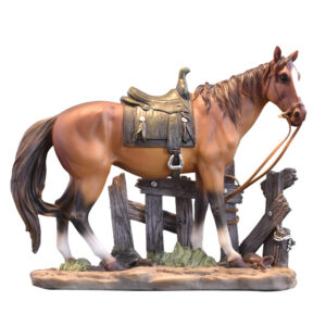 cheap craft items,brown horse tied to the fence