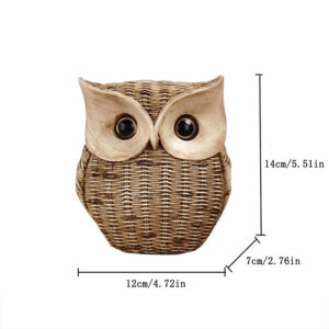 Imitation wooden home owl decor statue with textured surface, measuring 14.5cm tall and 11.5cm wide, ideal for modern interior decoration.